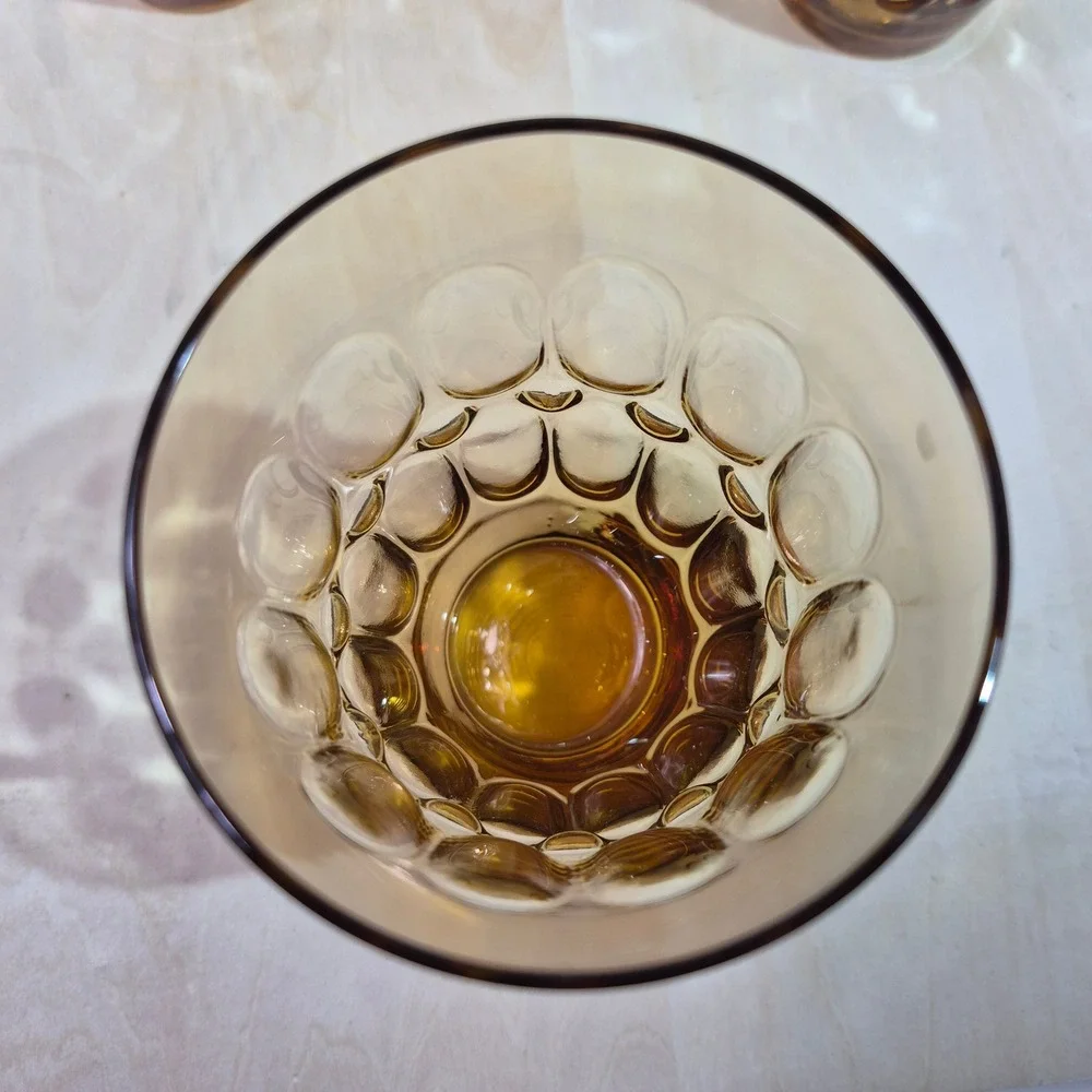 Vintage Fostoria‎ Amber Glass Dot Tumblers Set of 4 Mid Century Highball 5.5in